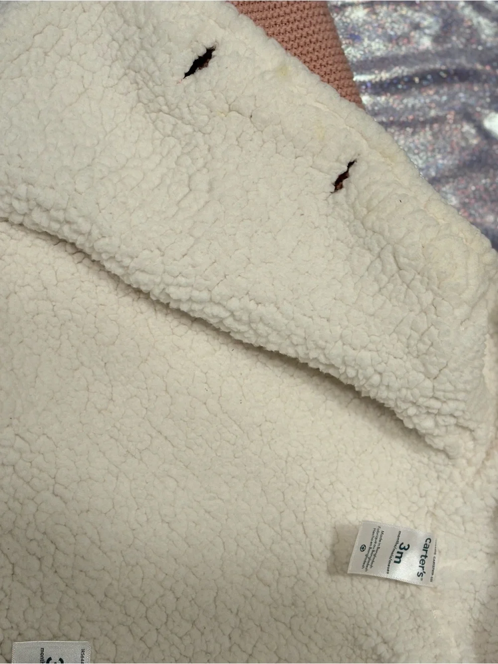 Carter's Dusty Pink Knit Hooded Jacket with Cream Sherpa Lining